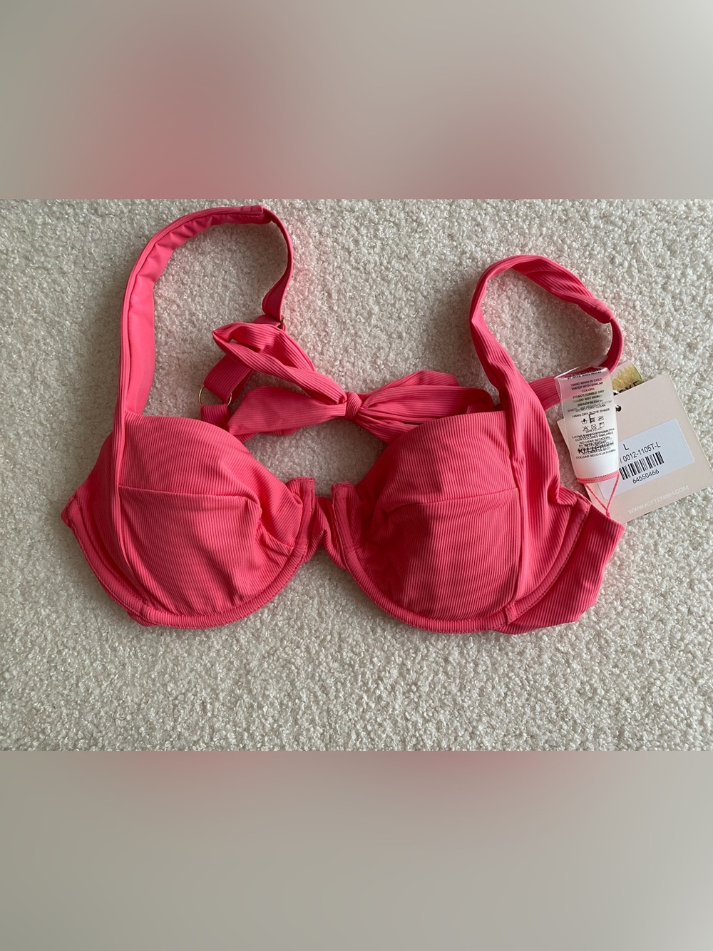 Kittenish Neon Pink Ribbed Tie-Front Top